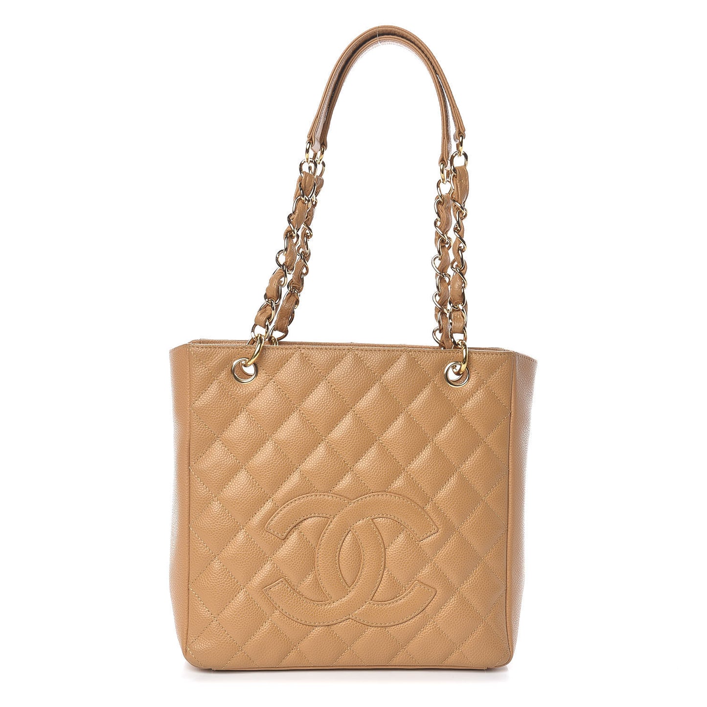 Caviar Quilted Petit Shopping Tote PST Dark Beige