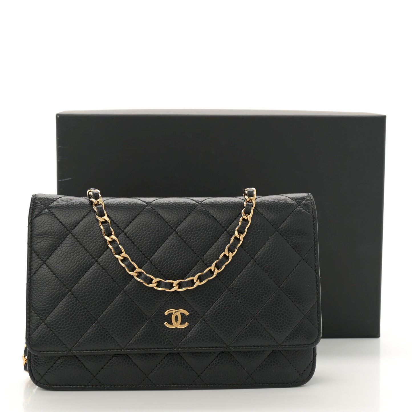 Caviar Quilted Wallet on Chain WOC Black