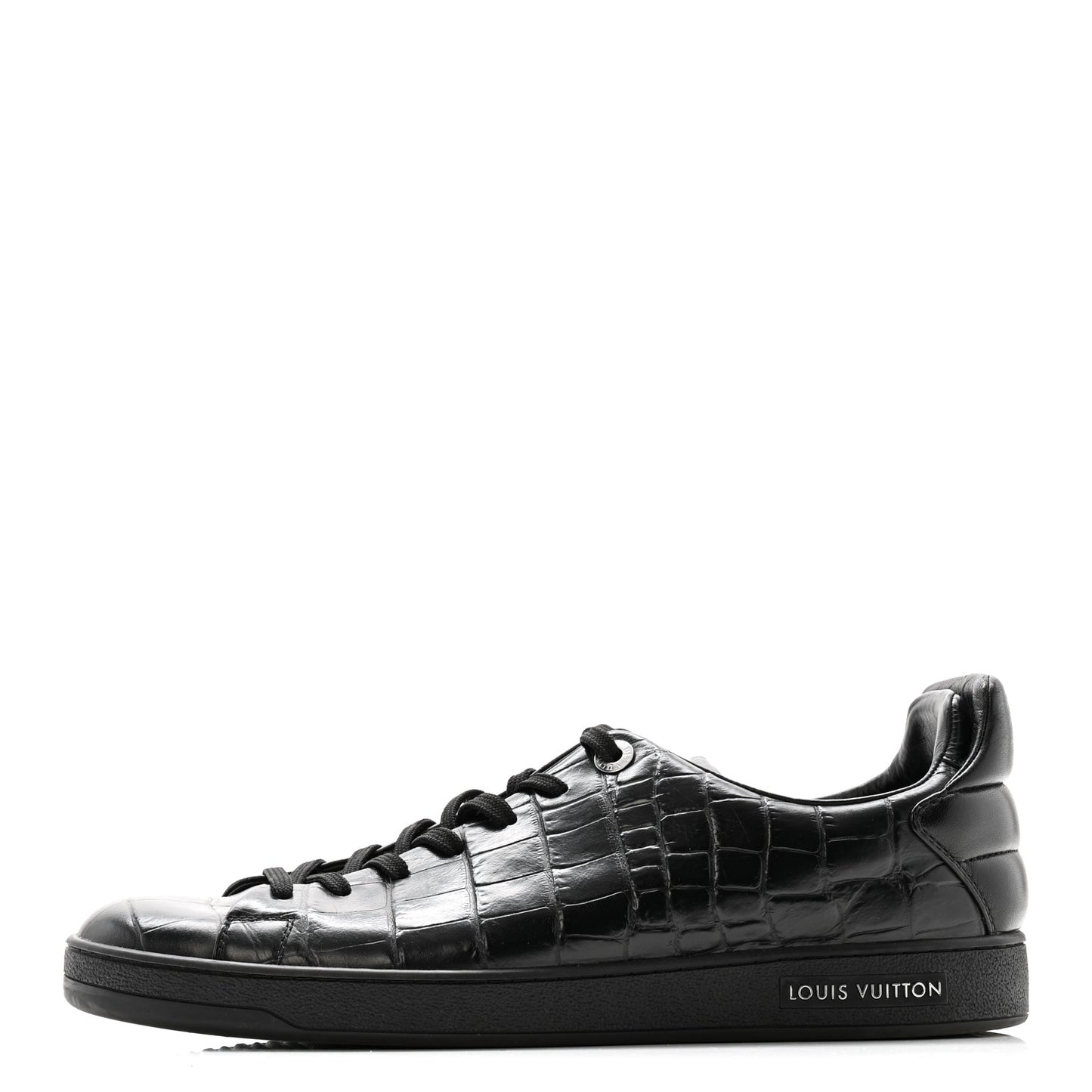 Calfskin Crocodile Embossed Frontrow Mens Sneakers 8 Black