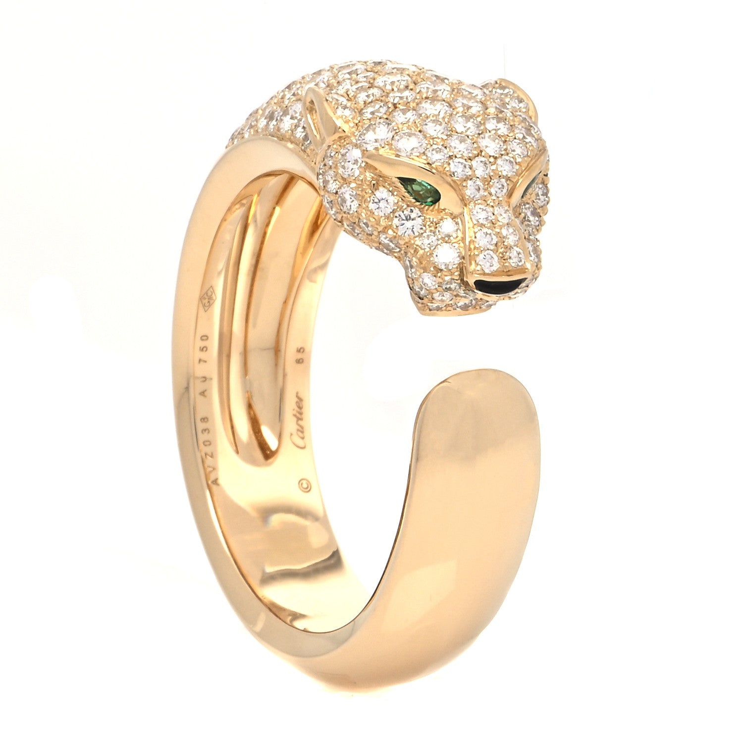 Cartier 18K Yellow Gold Diamond Emerald Black Onyx Panthere De Cartier Ring 65 11 1 of 7