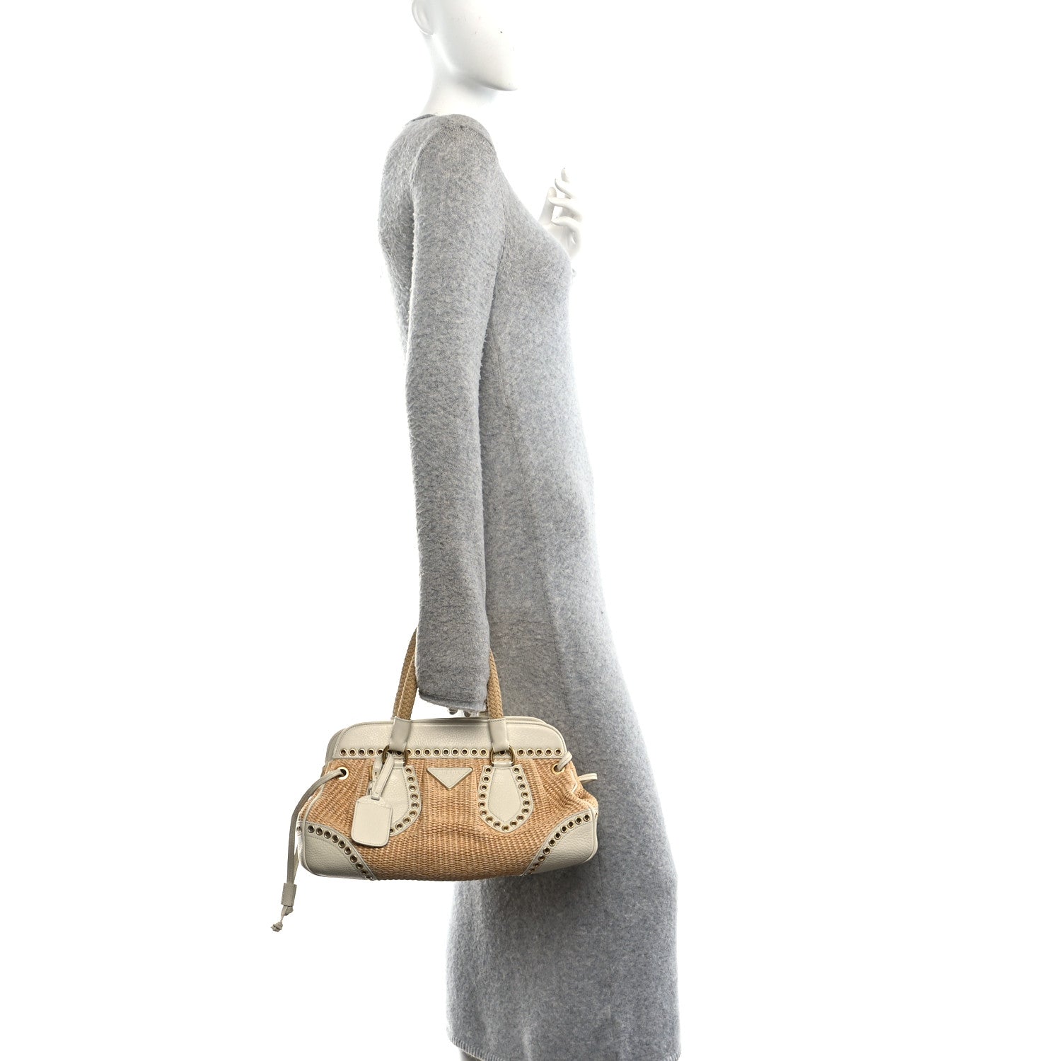 Prada Paglia Cinghiale Eyelet Frame Bag Naturale White 1889373