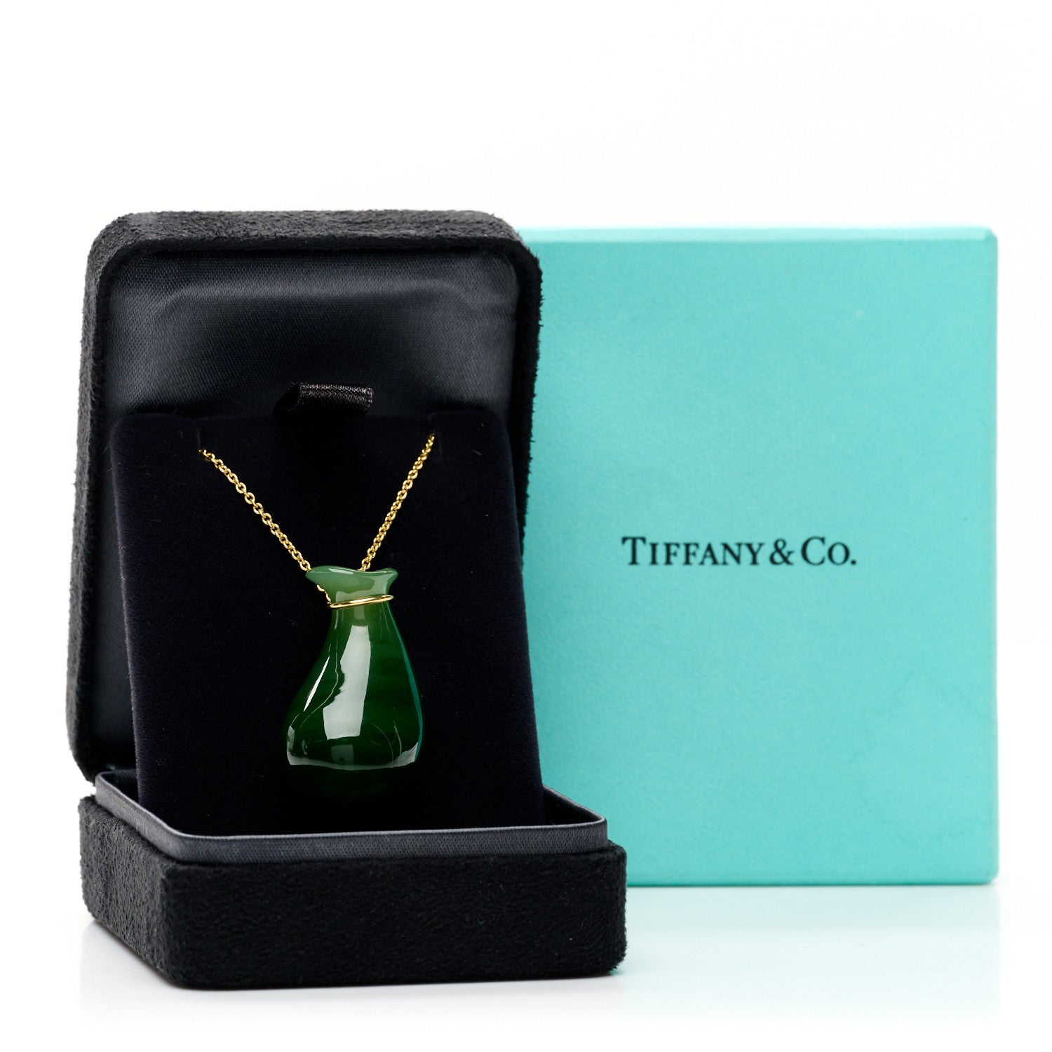 Tiffany 18K Yellow Gold Green Jade Elsa Peretti Bottle Jug Pendant Necklace 5 of 5