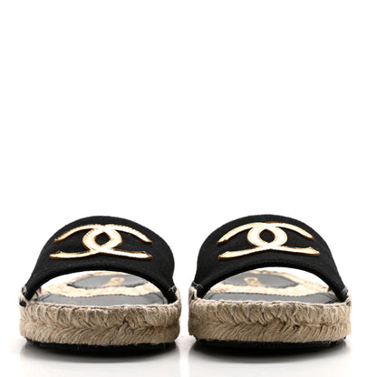 Chanel Wool Laminated Lambskin CC Slide Sandals 37 Black Gold 2 of 9