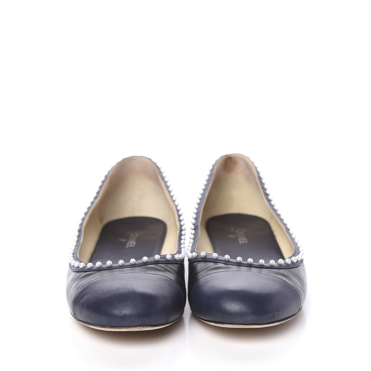 Chanel Lambskin Pearl Cap Toe CC Ballerina Flats 40 Black Navy 2 of 12
