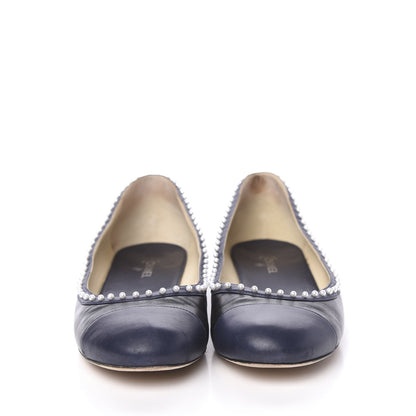 Chanel Lambskin Pearl Cap Toe CC Ballerina Flats 40 Black Navy 2 of 12