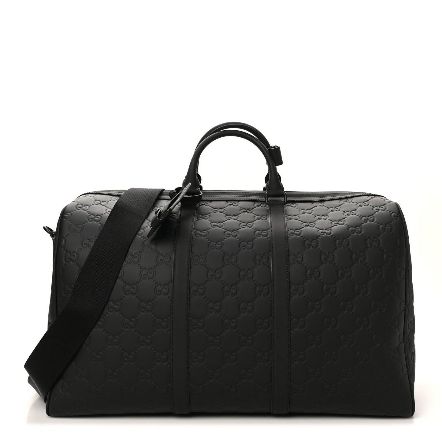 Rubber Effect GG Embossed Large Duffle Bag Black