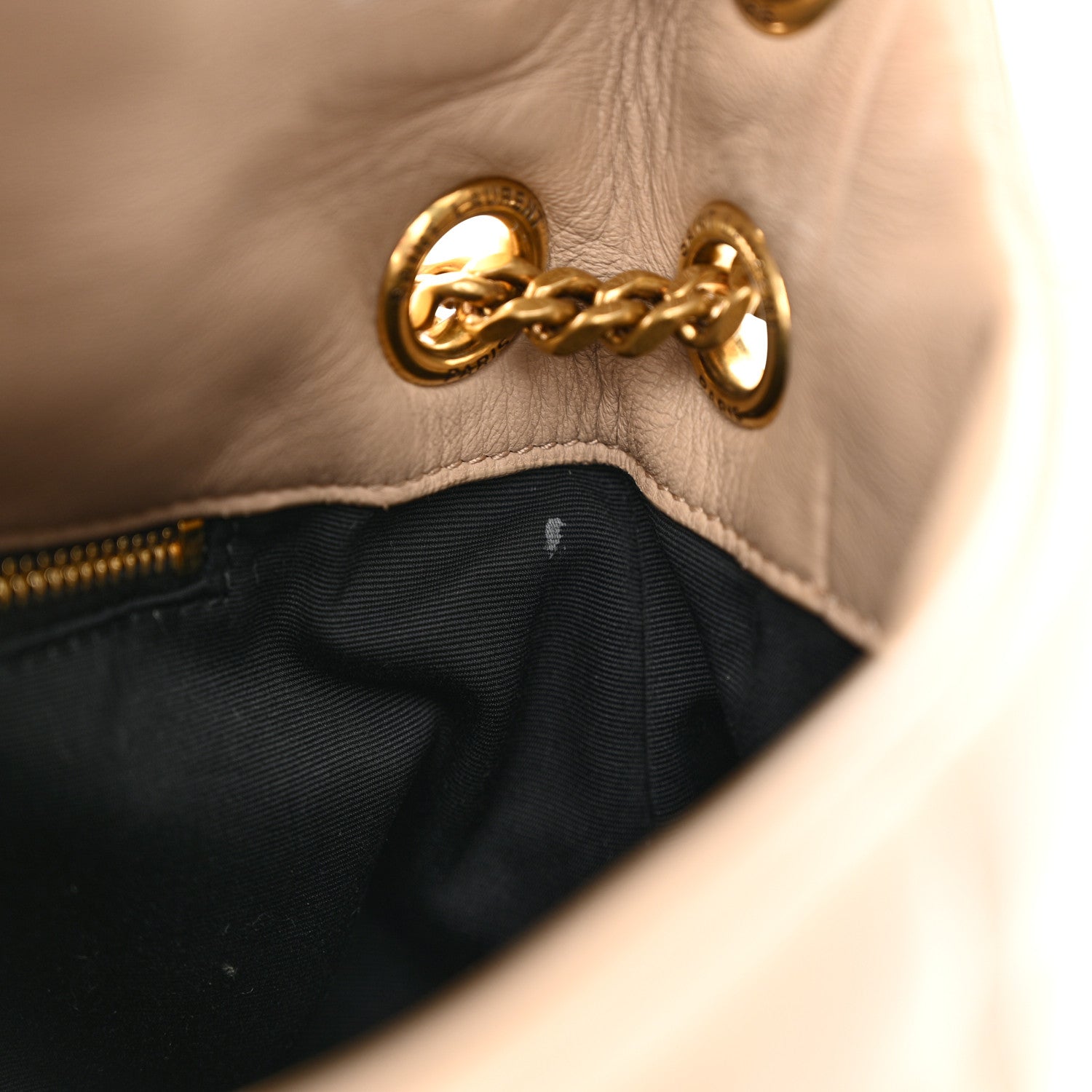 Saint Laurent Lambskin Quilted Small Loulou Puffer Monogram Chain Satchel Dark Beige 12 of 13