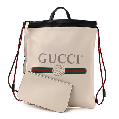 Gucci Calfskin Logo Drawstring Backpack Mystic White 1 of 12
