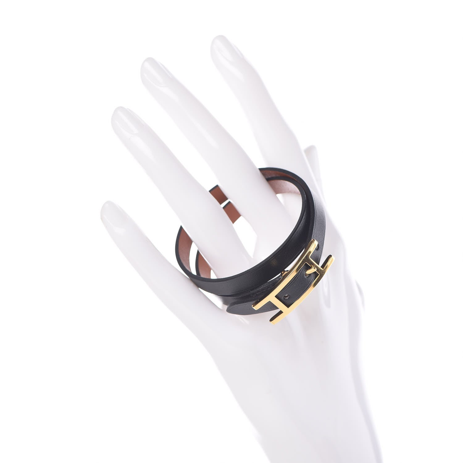 Hermes Chamonix Tadelakt Behapi Double Tour Reversible Bracelet XS Black Fauve 2 of 5
