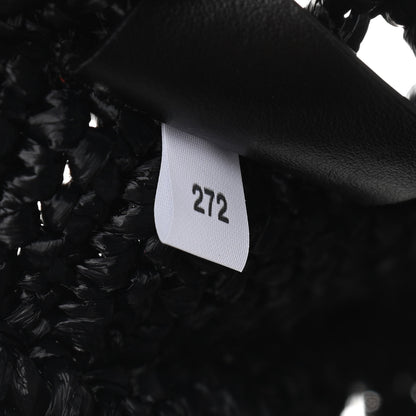 Prada Yarn Raffia Effect Crochet Logo Embroidered Tote Bag Black 7 of 10