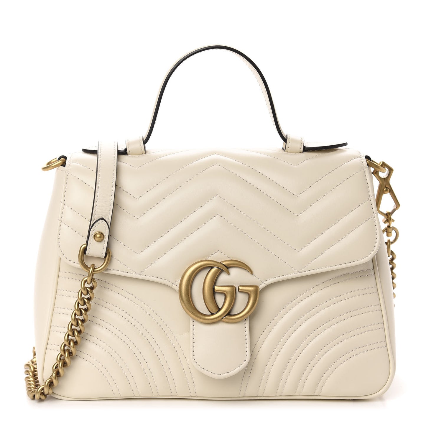 Calfskin Matelasse Small GG Marmont Top Handle Shoulder Bag White