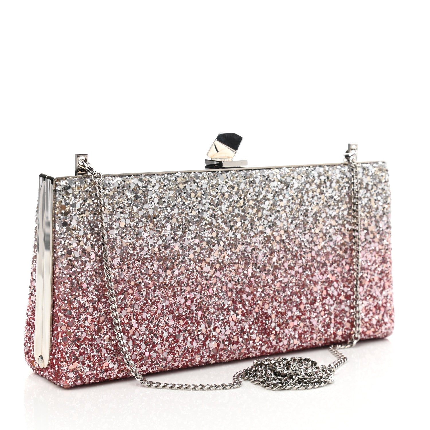 Jimmy Choo Coarse Glitter Celeste Clutch Pink Silver 3 of 9