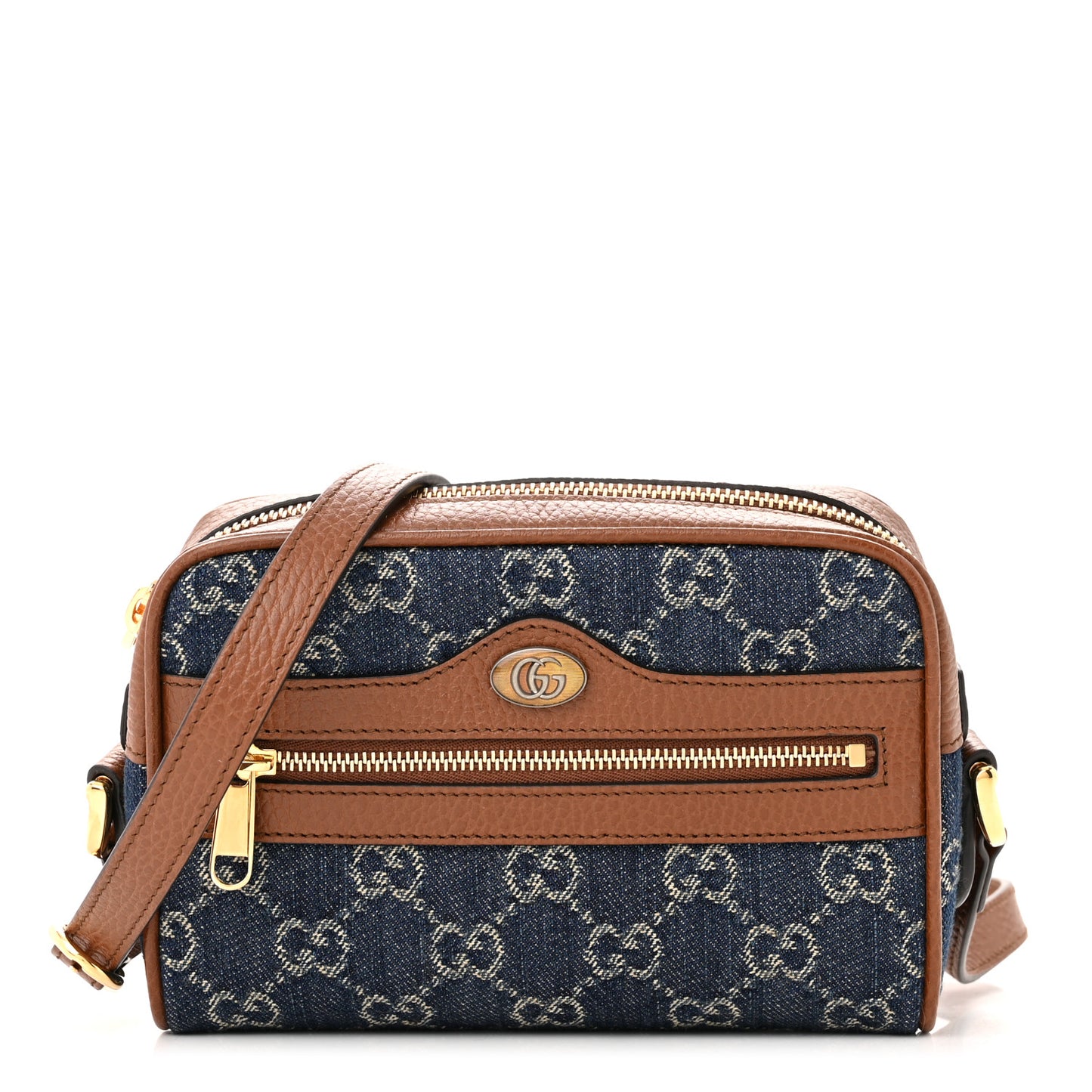 New Denim GG Monogram Dollar Calfskin Mini Ophidia Shoulder Bag Blue Tea Cuir Epilog