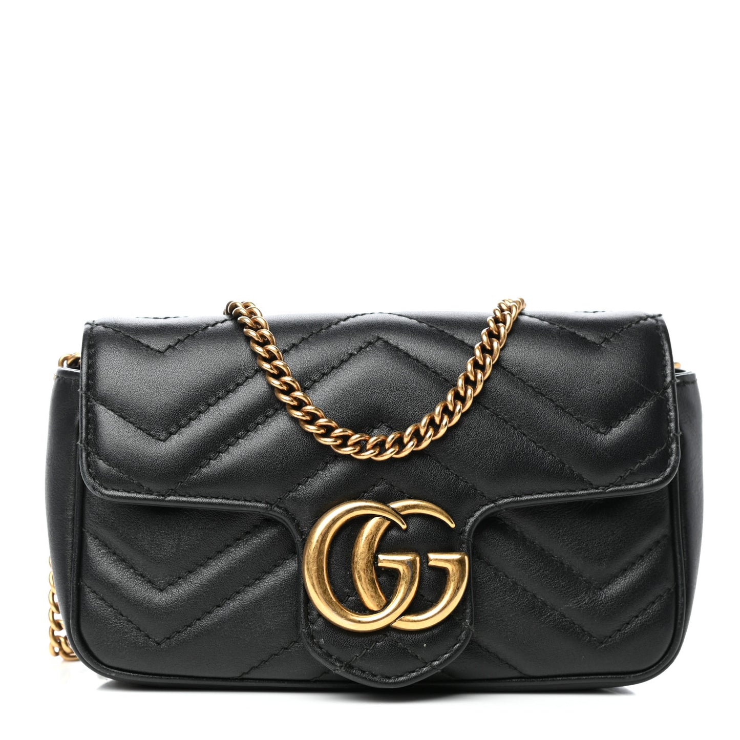 Calfskin Matelasse Super Mini GG Marmont Shoulder Bag Black