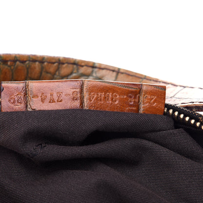 Fendi Zucca Calfskin Crocodile Embossed Chef Hobo Tobacco 7 of 11