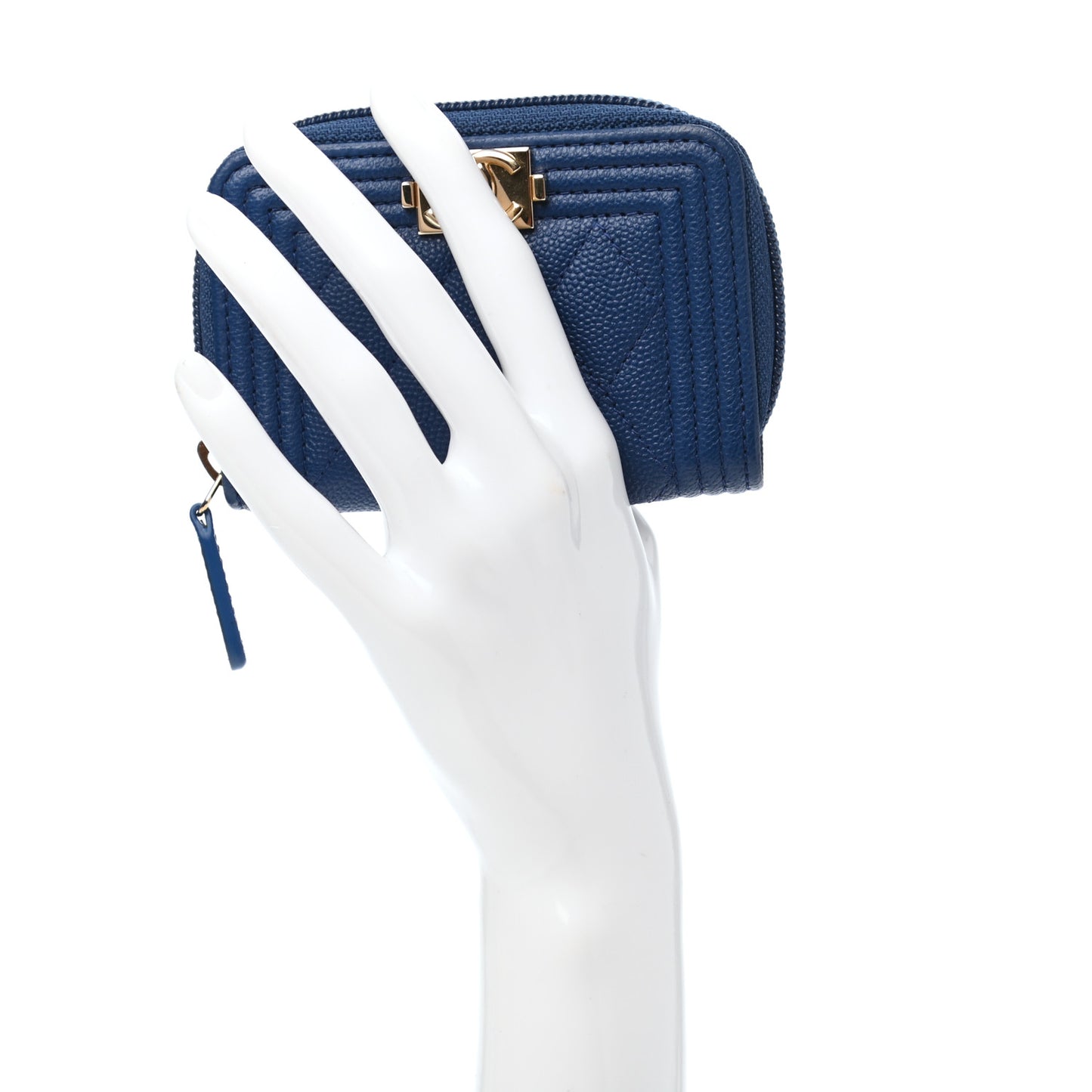 Caviar Quilted Boy Zip Around Coin Purse Wallet Dark Blue
