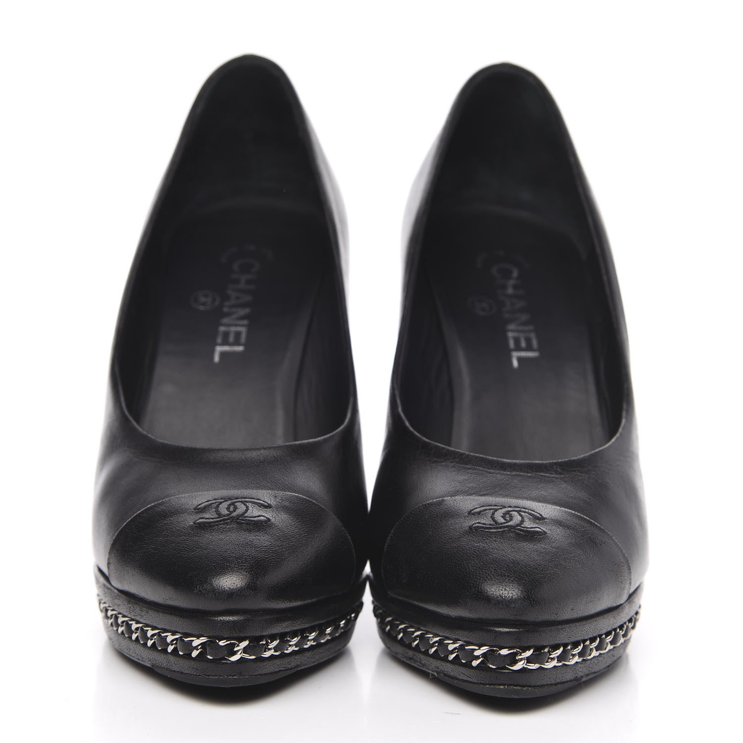 Chanel Lambskin CC Cap Toe Platform Chain Pumps 41 Black 2 of 13
