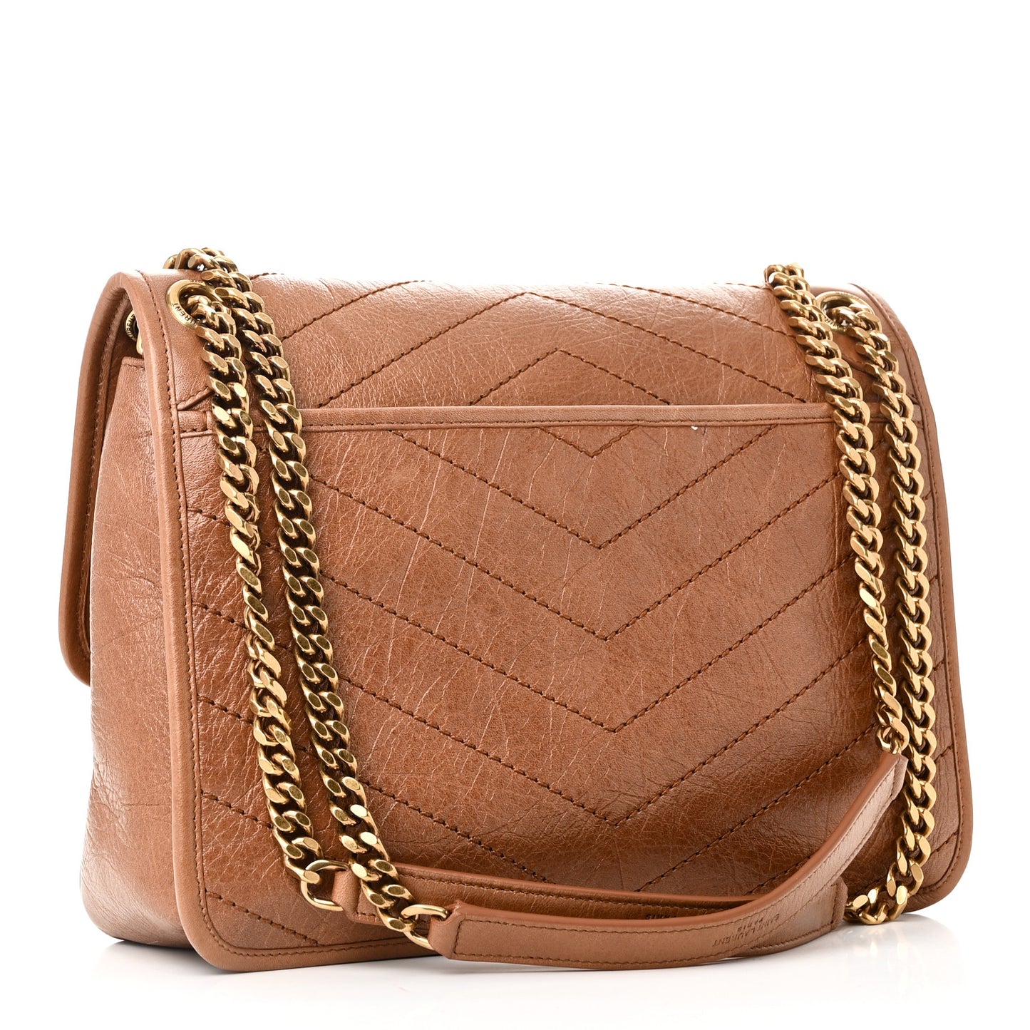 Crinkled Calfskin Matelasse Monogram Medium Niki Chain Satchel Light Burnt
