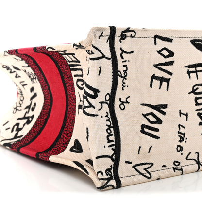 Christian Dior Canvas Embroidered Medium Dioramour Graffiti Book Tote Latte Multicolor 9 of 13