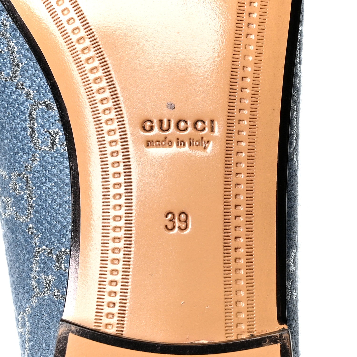 Gucci Canvas Lame GG Monogram Horsebit Womens Jordaan Loafers 39 Blue Silver Cornflower Blue 8 of 8