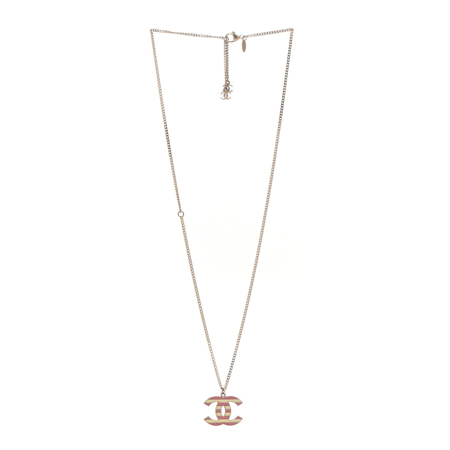 Enamel Striped CC Necklace Gold Ivory Pink