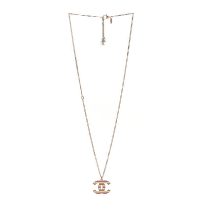 Chanel Enamel Striped CC Necklace Gold Ivory Pink 3 of 7