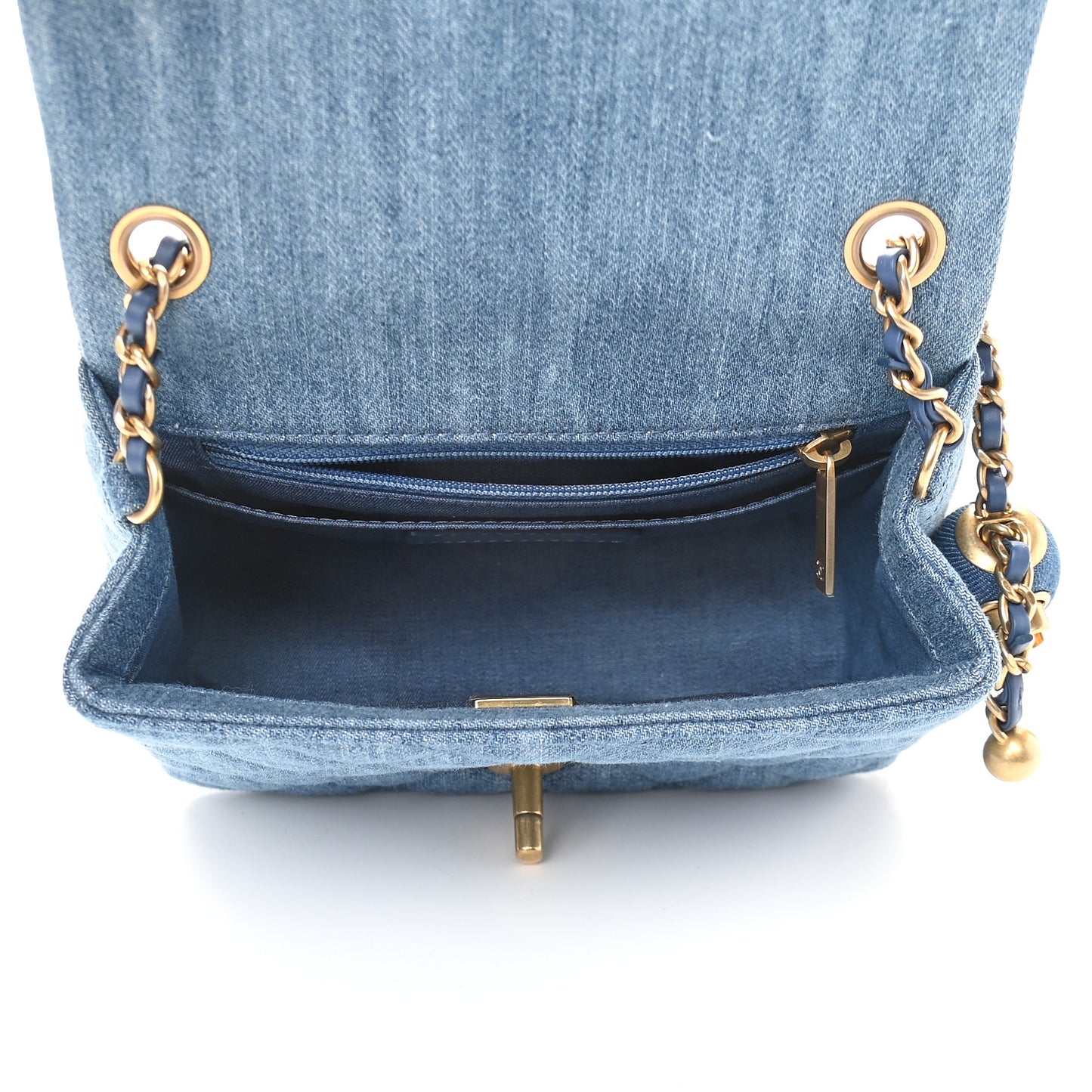 Denim Quilted Mini Pearl Crush Flap Blue