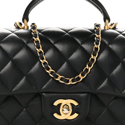 Chanel Lambskin Quilted Mini Top Handle Rectangular Flap Black 8 of 10