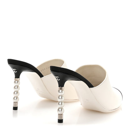 Chanel Lambskin Grosgrain Cap Toe Pearl Mule 38 Beige Black 5 of 8