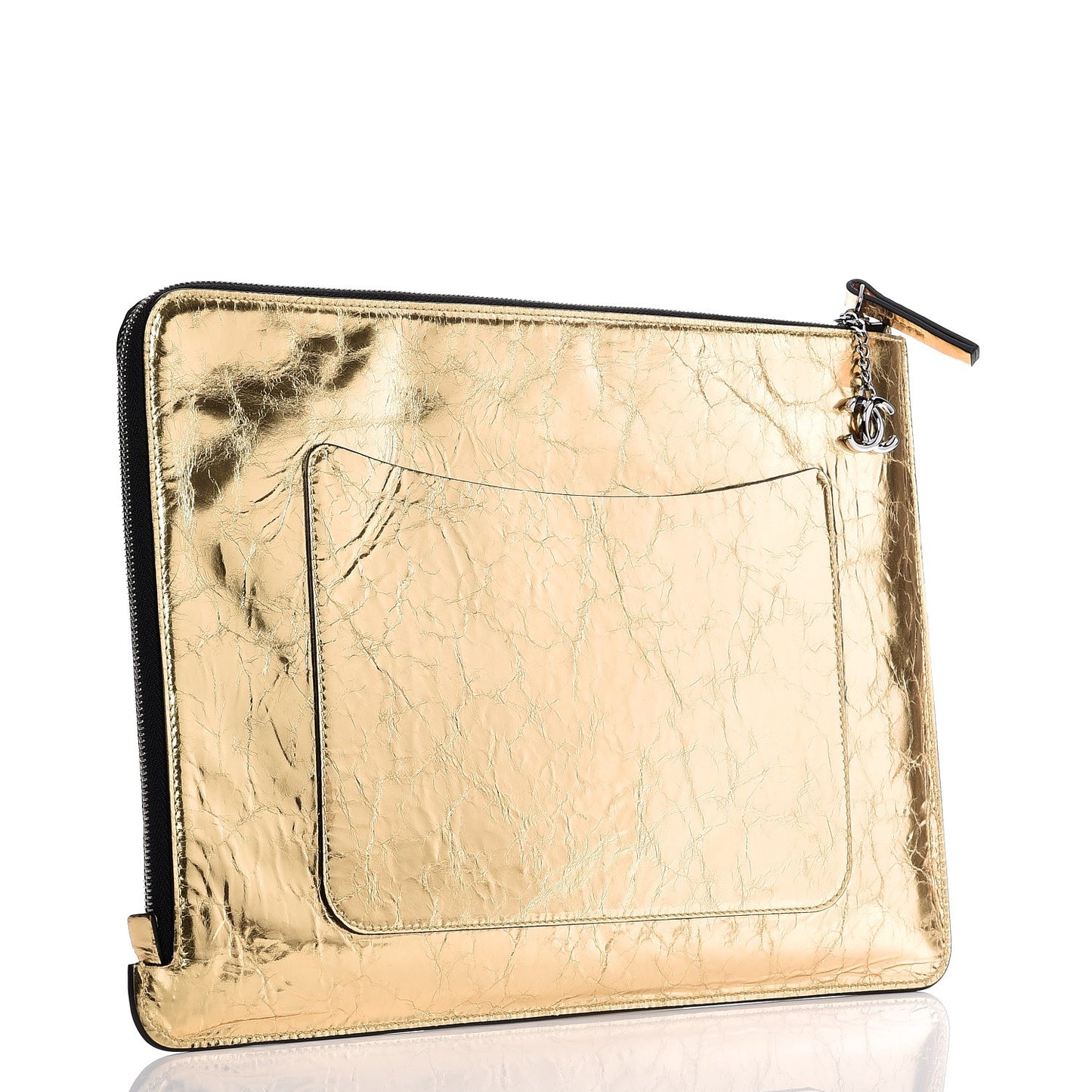 Metallic Lambskin Large Feministe Maize Feminine Pouch Clutch Gold