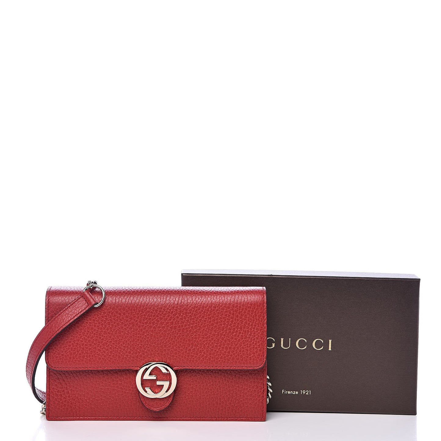 Dollar Calfskin Interlocking G Chain Wallet Red