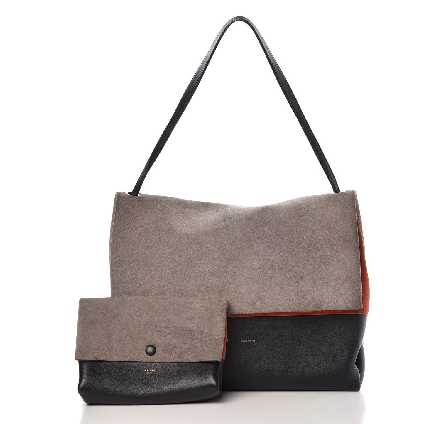 Calfskin Suede All Soft Shoulder Bag Grey Bright Orange Black