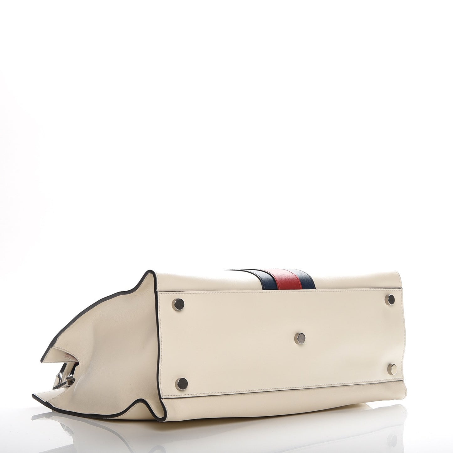 Calfskin Web Stripe Large Dionysus Tote Bag White