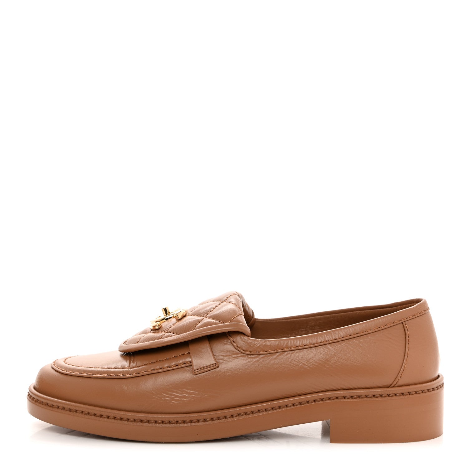 Chanel Lambskin Quilted CC Turnlock Moccasins 37.5 Dark Beige 1 of 10