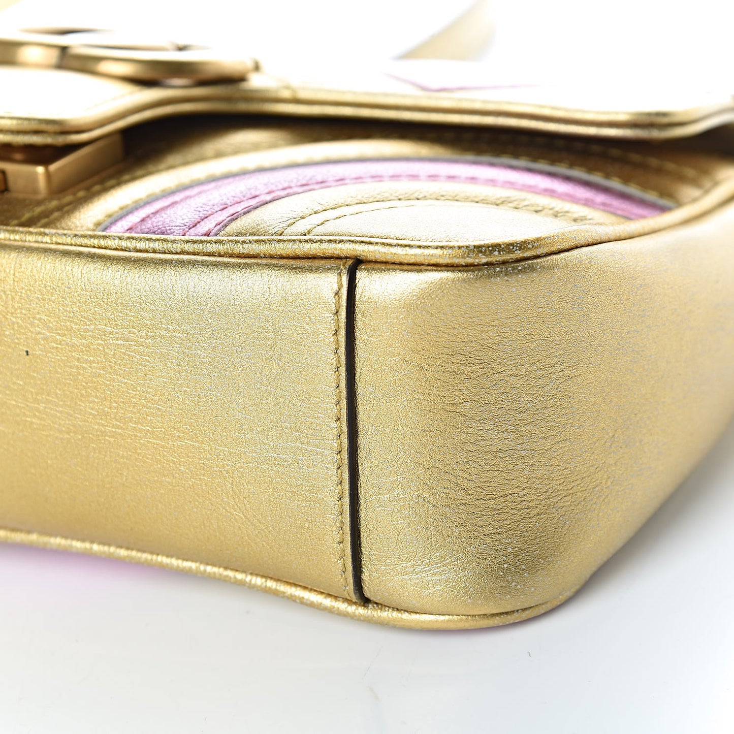 Metallic Calfskin Matelasse Mini GG Marmont Shoulder Bag Gold Pink