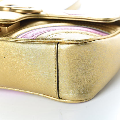 Gucci Metallic Calfskin Matelasse Mini GG Marmont Shoulder Bag Gold Pink 6 of 12