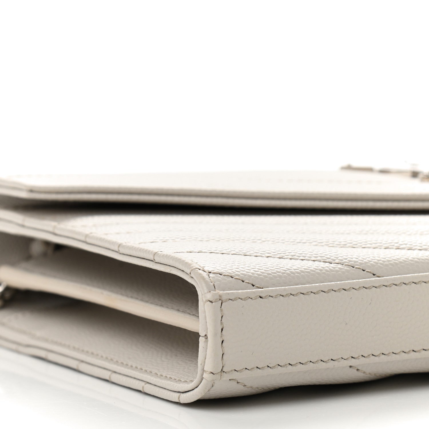 Saint Laurent Grain De Poudre Matelasse Chevron Monogram Chain Wallet Crema Soft 8 of 9