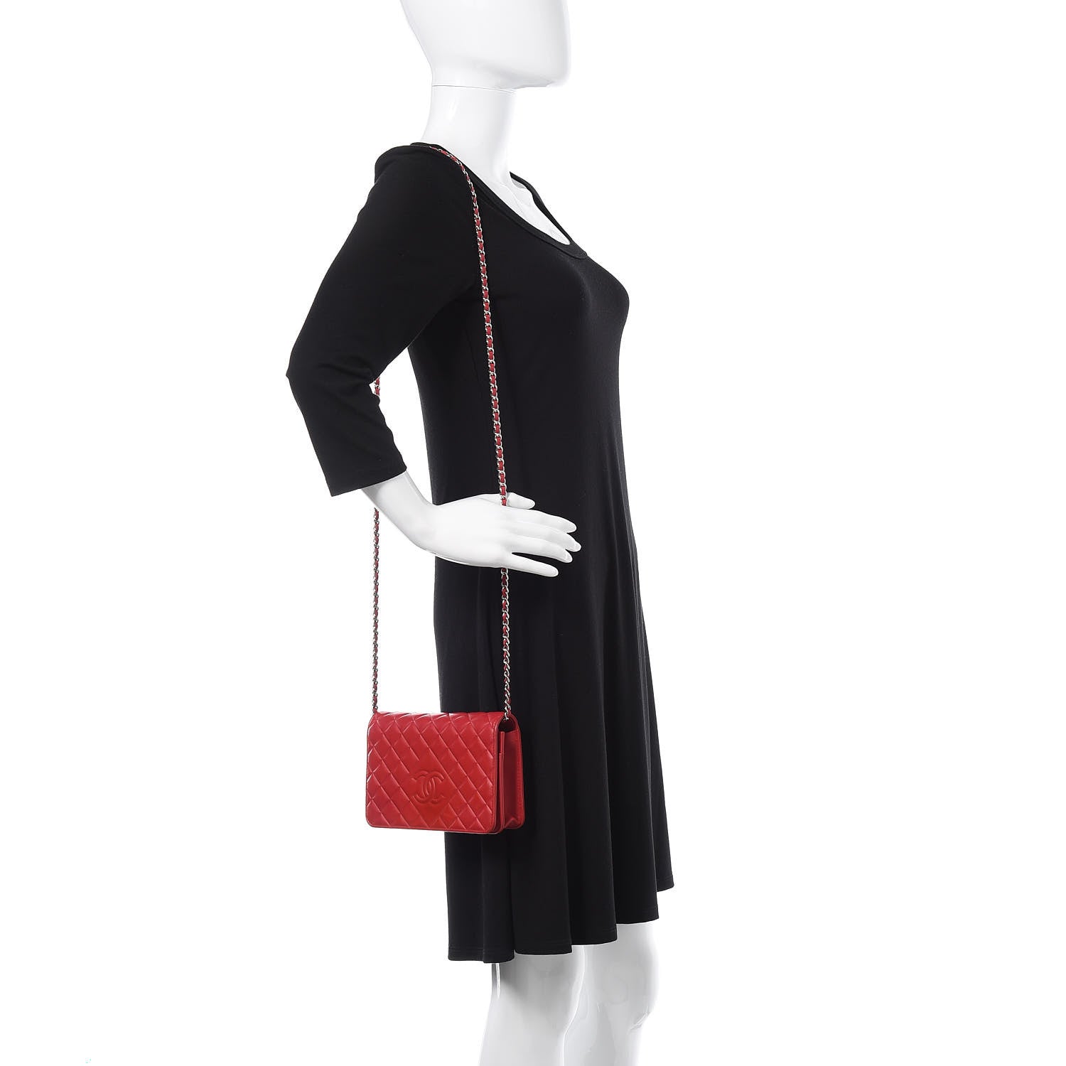 Chanel Goatskin Quilted Diamond CC Wallet On Chain WOC Red 2 of 16
