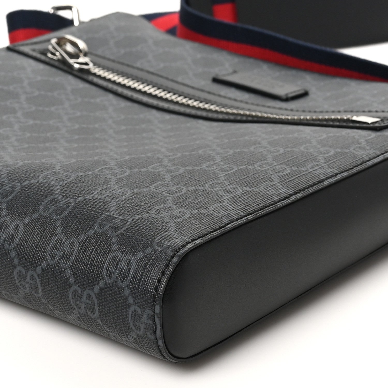 Gucci GG Supreme Monogram Appia Calfskin Web Flat Messenger Bag Black Grey 10 of 10