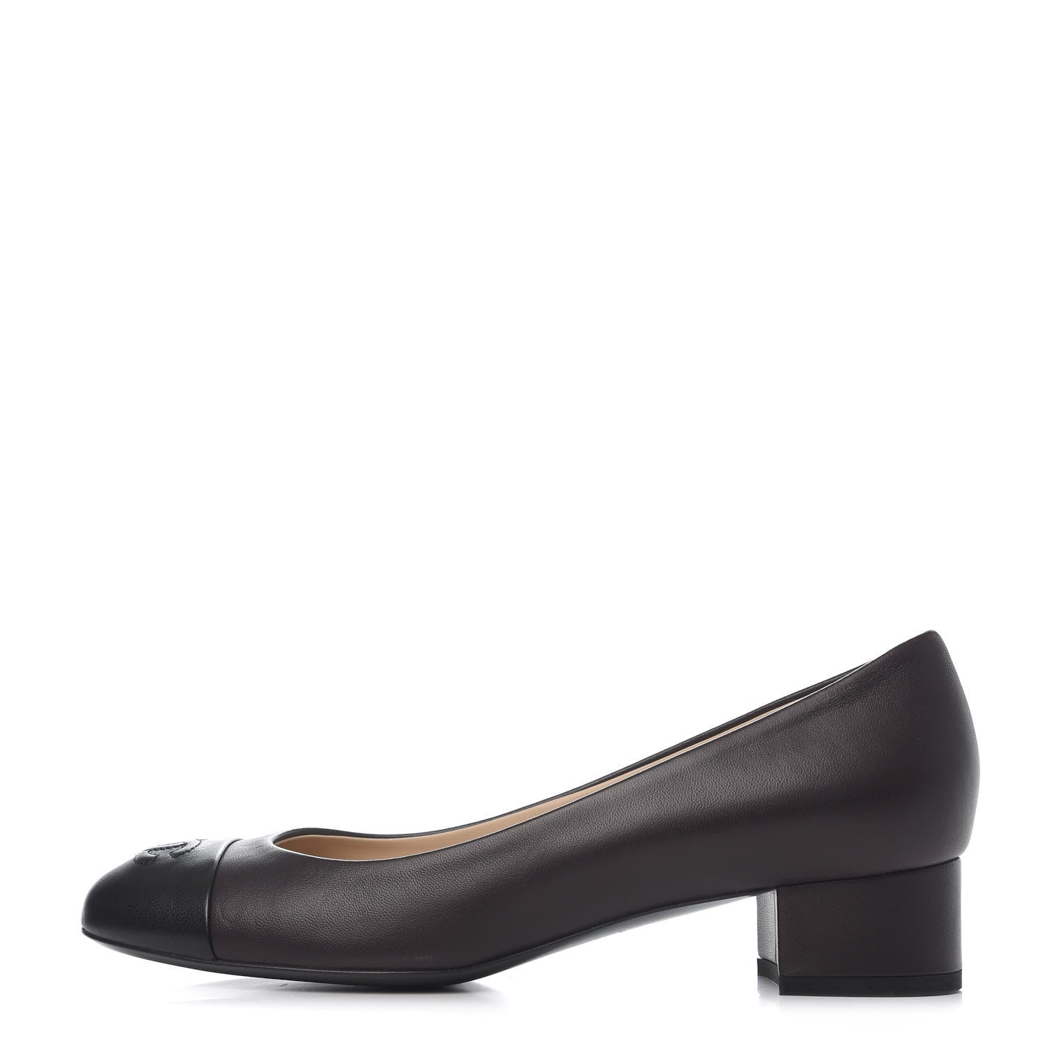 Chanel Lambskin CC Cap Toe Pumps 38.5 Dark Brown Black 1 of 9