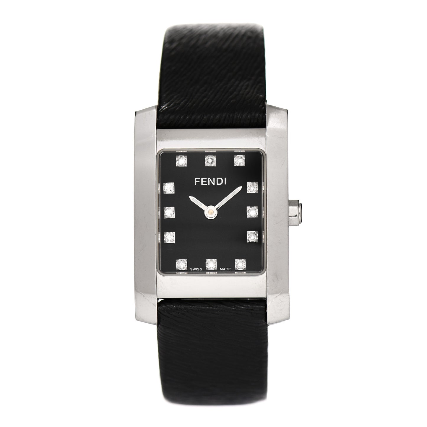 Stainless Steel Calfskin Diamond 22mm Quartz Watch Black