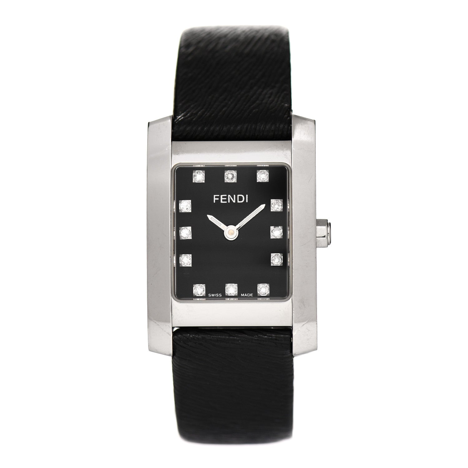 Fendi Stainless Steel Calfskin Diamond 22mm Quartz Watch Black 1 of 4
