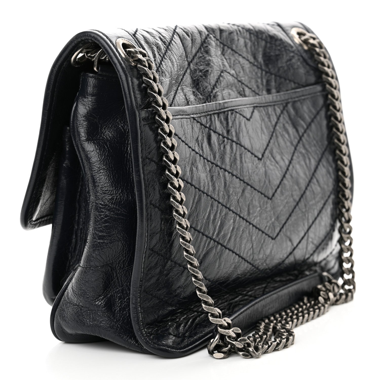 Saint Laurent Crinkled Calfskin Matelasse Monogram Medium Niki Chain Satchel Deep Marine 3 of 10