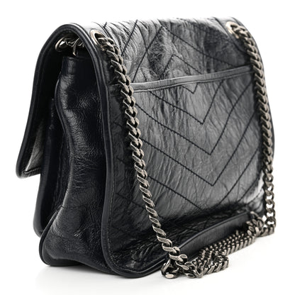 Saint Laurent Crinkled Calfskin Matelasse Monogram Medium Niki Chain Satchel Deep Marine 3 of 10