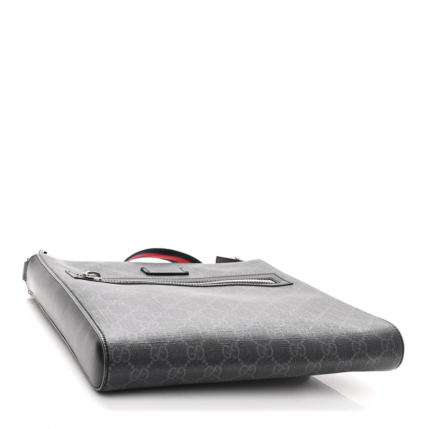 Gucci GG Supreme Monogram Appia Calfskin Web Flat Messenger Bag Black Grey 4 of 10