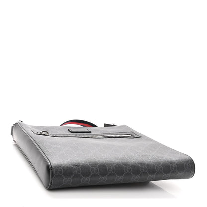 Gucci GG Supreme Monogram Appia Calfskin Web Flat Messenger Bag Black Grey 4 of 10