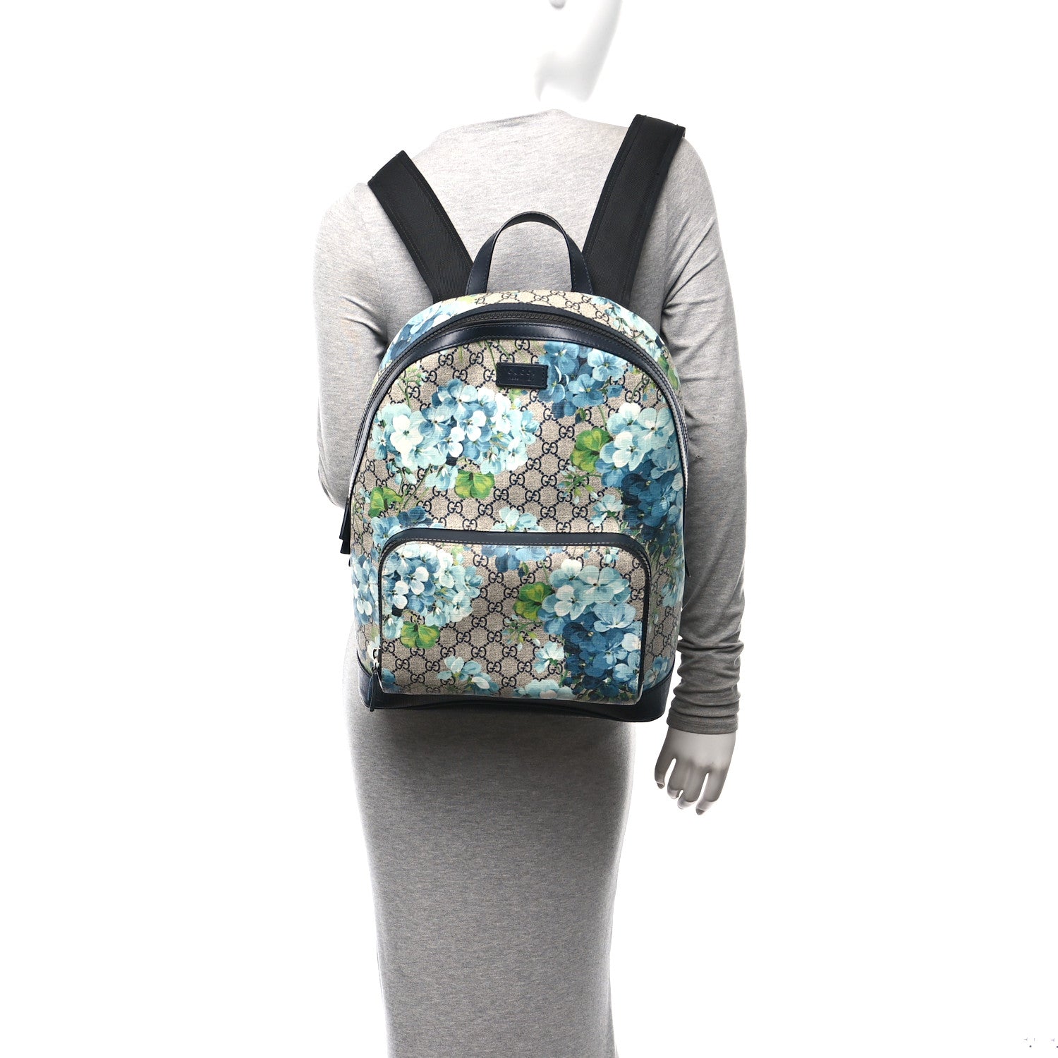 Gucci GG Supreme Monogram Blooms Medium Day Backpack Beige Blue Navy 2 of 10