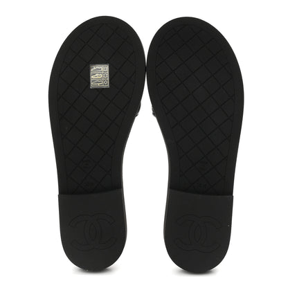 Chanel Lambskin Quilted Textured CC Mules Sandals 38.5 Black 6 of 10