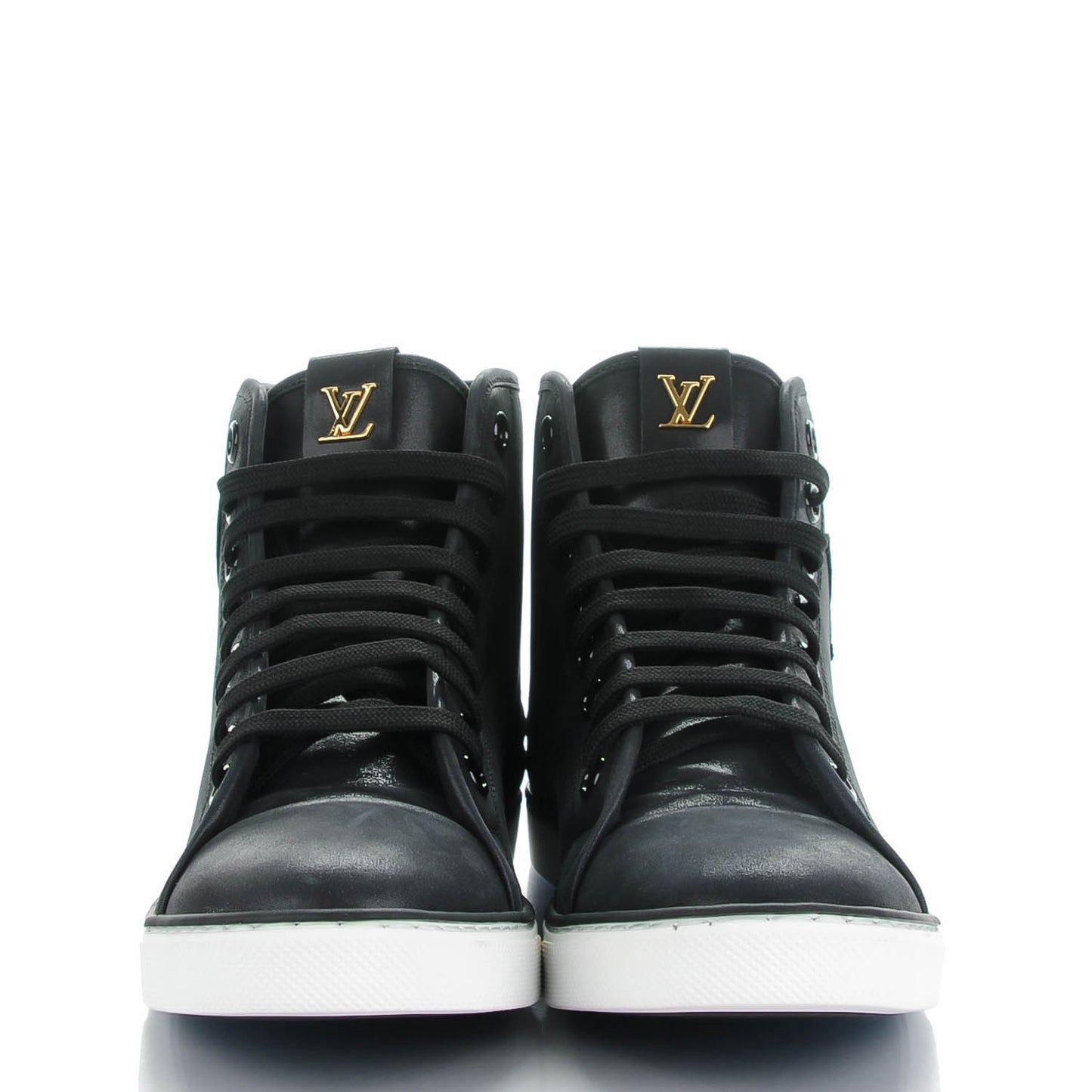 Calfskin Punchy Love Patch High Top Sneakers 39 Black