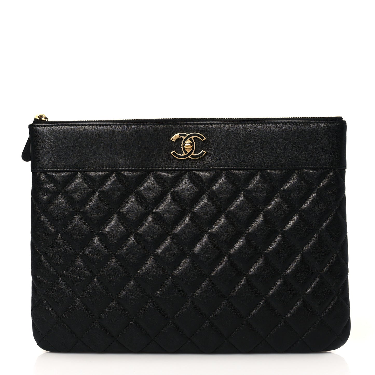 Sheepskin Quilted Mademoiselle Vintage Large Zip Pouch Black